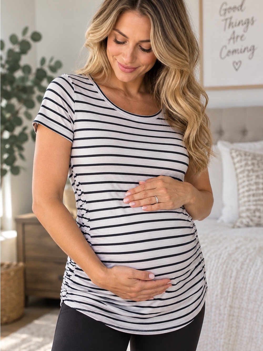 Striped Short Sleeve Maternity Tee - Black & White